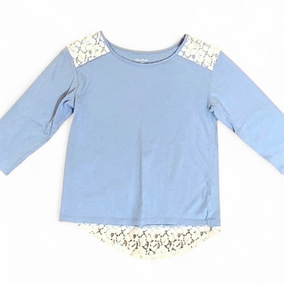 Girl’s Miss Attitude Top 1/2 Sleeve & Lace Details S 7/8 Dusty Blue Ivory - Picture 1 of 7